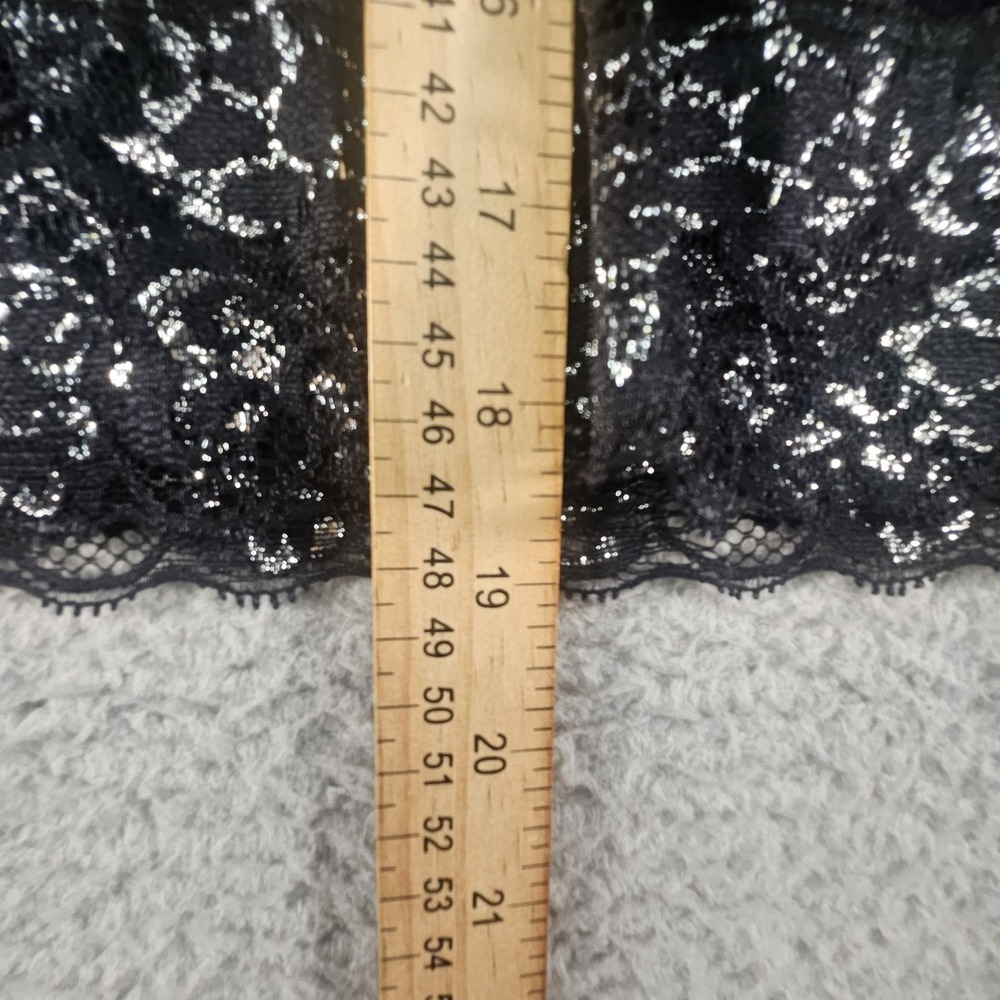 Vtg Vanity Cami Top Junior L Black Metallic Lace Trim Crinkle Y2K Whimsigoth 90s - Picture 7 of 10